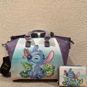 Loungefly Disney Stitch Scrump Butterfly Satchel/Crossbody and Wallet set NWT